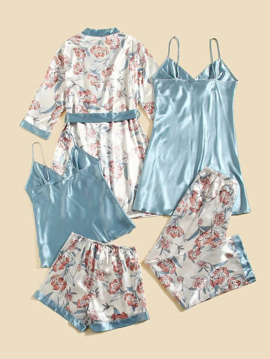 Conjunto Pijama Cetim 5 Peças