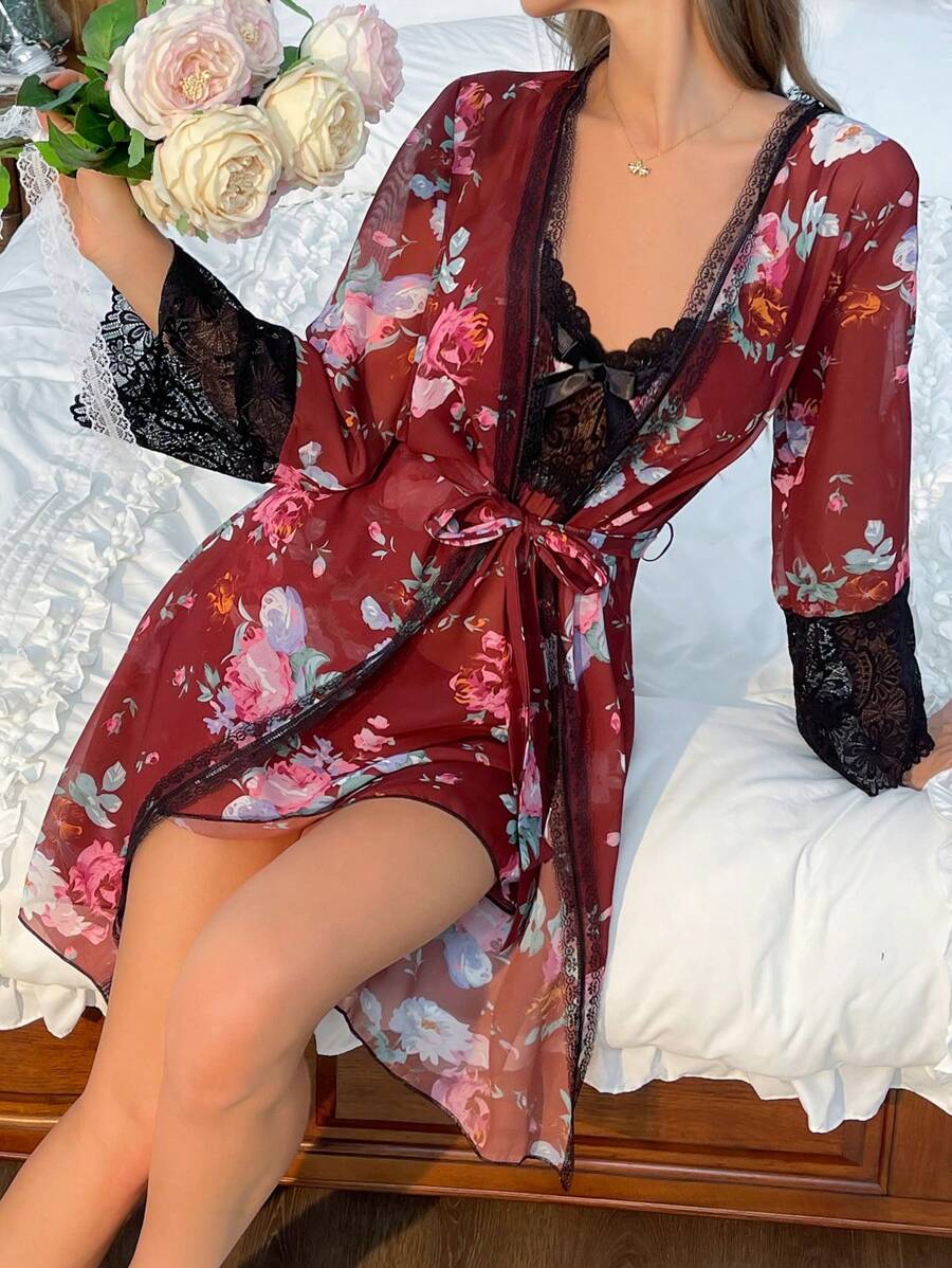 Babydoll Renda Floral + Robe