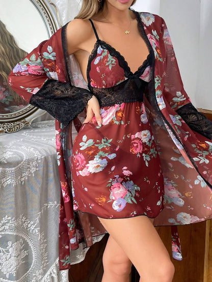 Babydoll Renda Floral + Robe